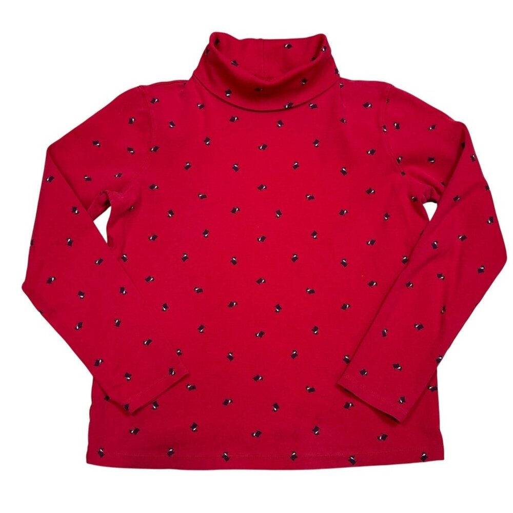 Women's Red Turtleneck Long Sleeve Tee with Embellished Accents
